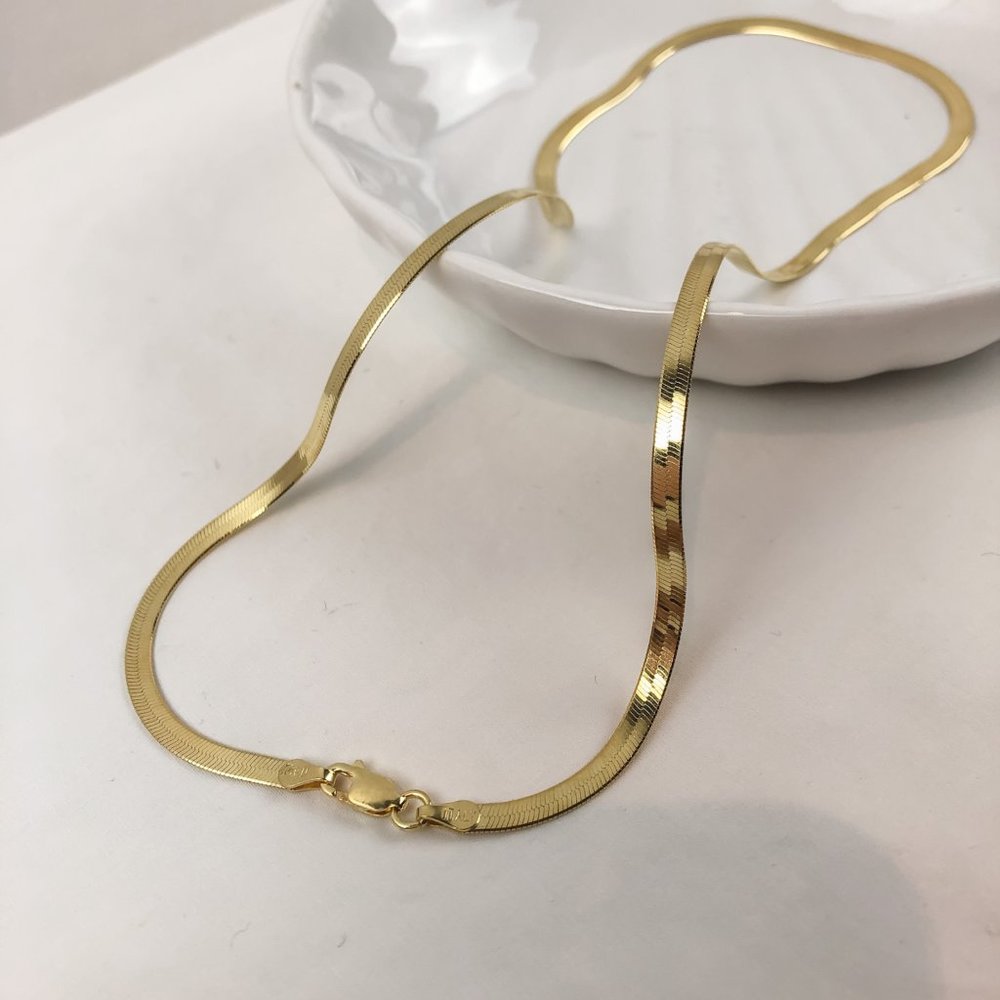 Gold Herringbone Chain 14K Herringbone Chain Necklace Herringbone Snake Chain - Picture 6 of 6